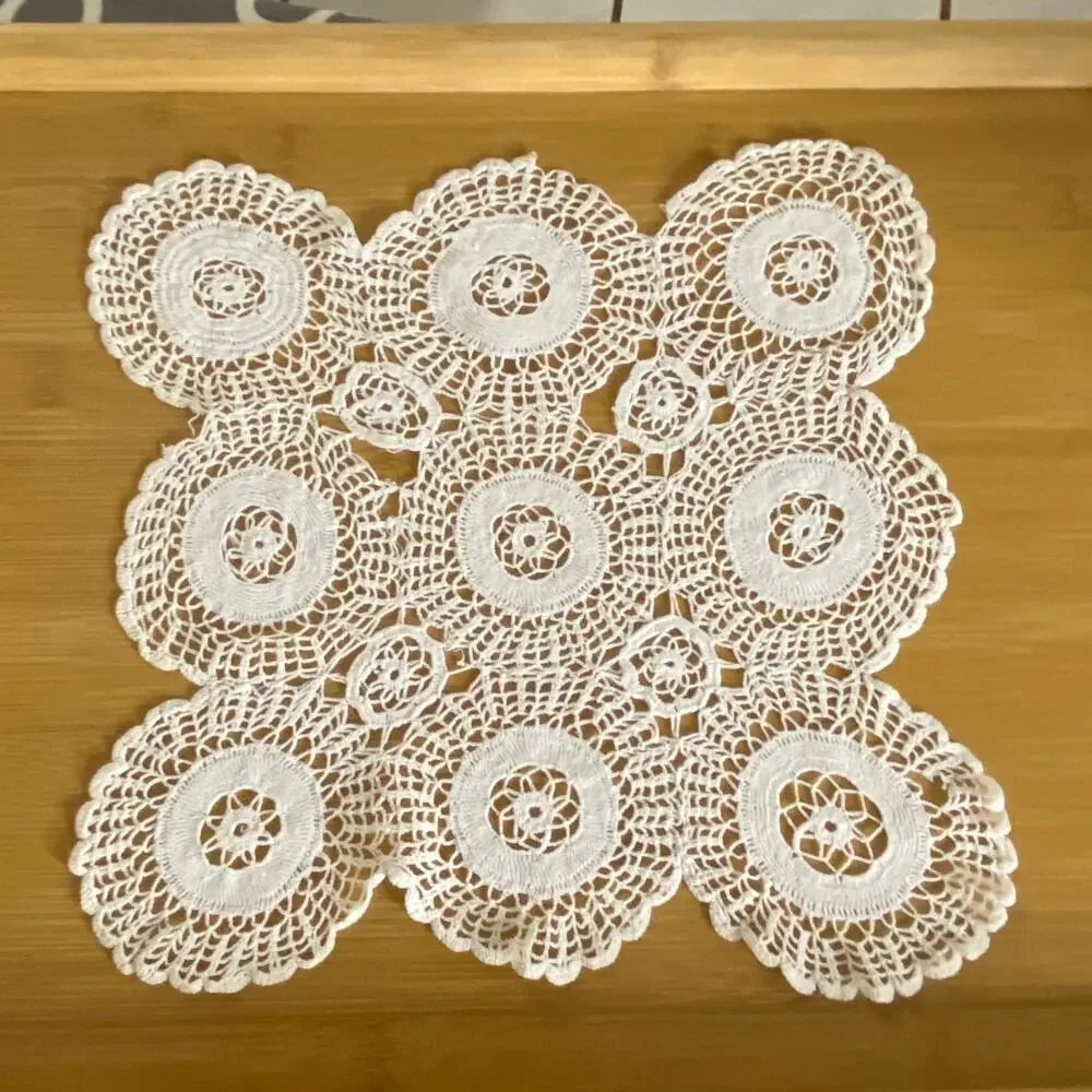 Vintage Handmade Crochet Floral Medallion Doily 11